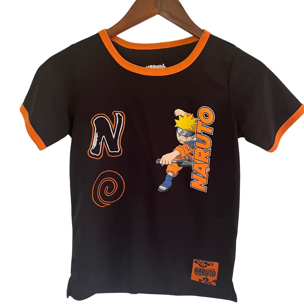 Naruto Uzumaki Hidden Leaf Village Ringer Graphic Tee Black Orange Kids - 081